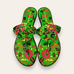 Tory Burch Miller Welt Thong Sandal Printed Tumbled Leather Green Splash 8 Women